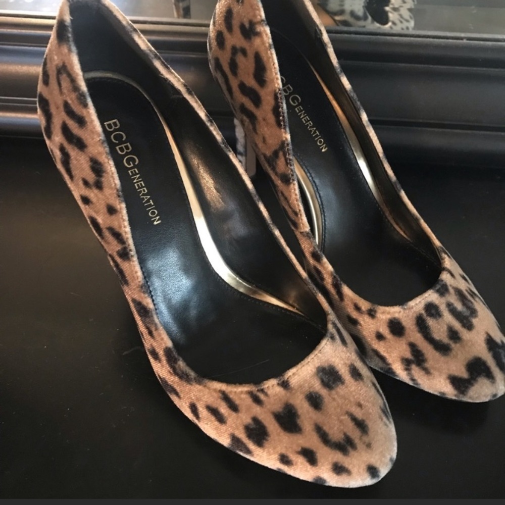 BCBGeneration Suede Leopard Heels 4.5 heel
